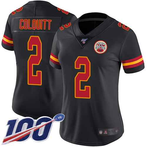 Women Kansas City Chiefs #2 Colquitt Dustin Limited Black Rush Vapor Untouchable 100th Season Football Nike NFL Jersey->women nfl jersey->Women Jersey